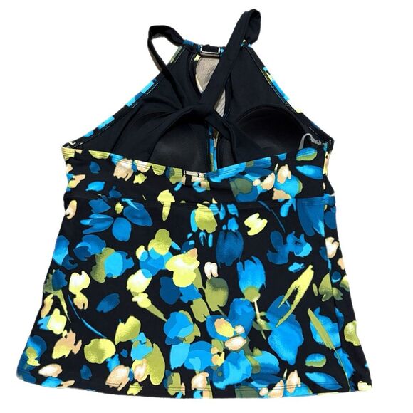 Dana Buchman Black Blue Floral Tankini Top NWT Women’s 14. - Picture 2 of 12